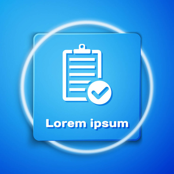 White Verification of delivery list clipboard and pen icon isolated on blue background. Blue square button. Vector Illustration - Vector, Image