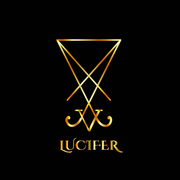 Sigil van Lucifer - Een symbool van satanische god Lucifer in goud - Vector, afbeelding