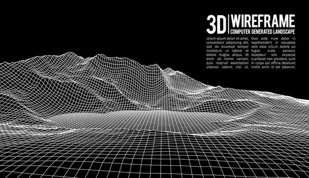 Abstract vector landscape background. Cyberspace landscape grid. 3d technology vector illustration. - Vector, imagen