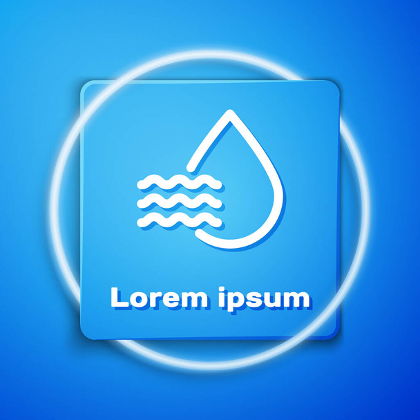 Procentuální ikona poklesu bílé vody izolovaná na modrém pozadí. Analýza vlhkosti. Modré čtvercové tlačítko. Vektorová ilustrace - Vektor, obrázek