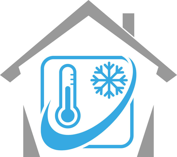 Ev, termometre ve kar tanesi, sıcaklık, iklim, logo - Vektör, Görsel