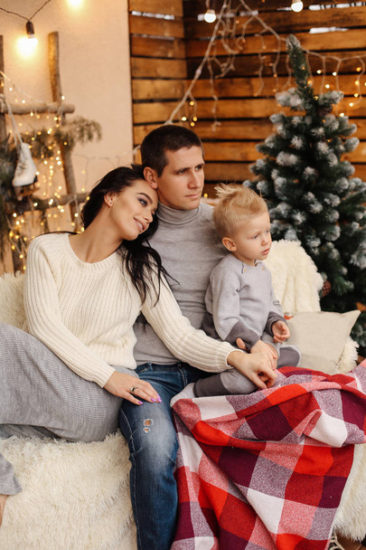 beautiful happy family celebrating Christmas at cozy decorated h - Fotó, kép