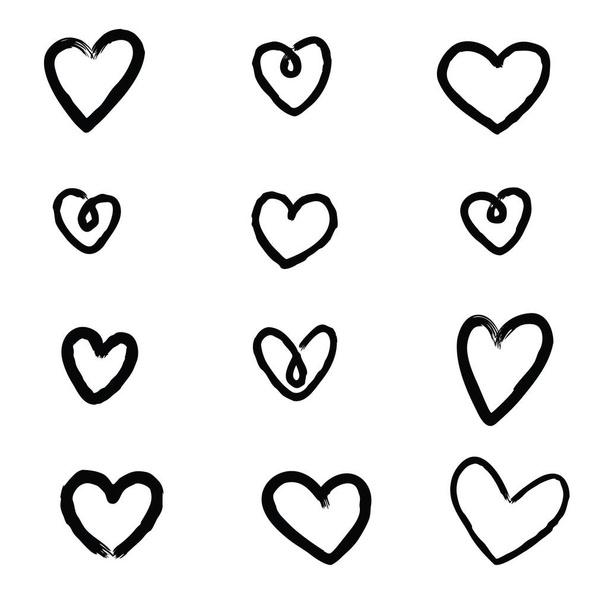 Set of unique hand drawn hearts. Painted design elements. - Vektor, kép