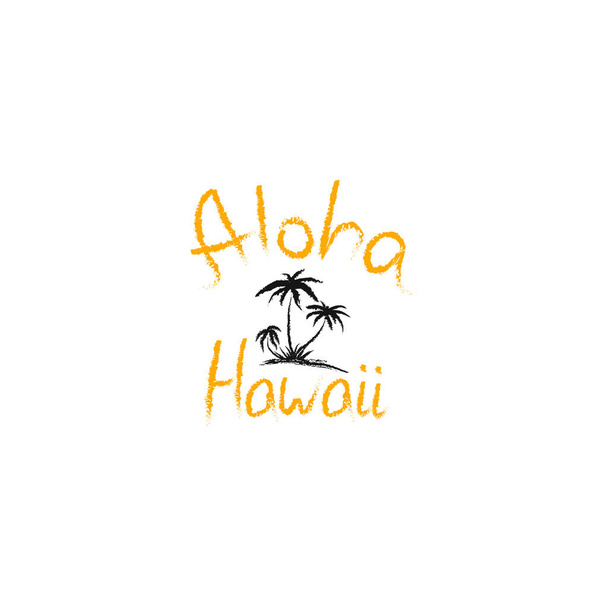 Aloha Hawaii póló lenyomatot és kézzel rajzolt illusztrációt idéz. Palm kapcsolatos trendi póló ruházat design - Vector - Vektor, kép