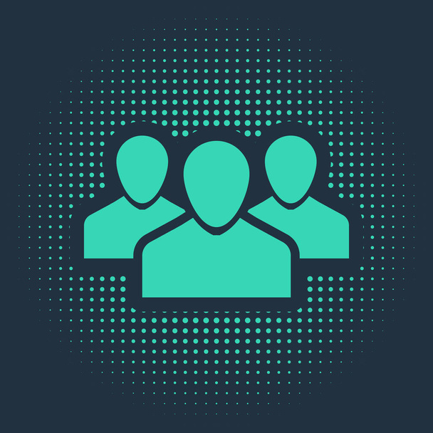 Zöld felhasználók csoport ikon elszigetelt kék háttérrel. Emberek csoportja ikon. Üzleti avatar szimbólum - felhasználói profil ikon. Absztrakt kör véletlenszerű pontok. Vektorillusztráció - Vektor, kép