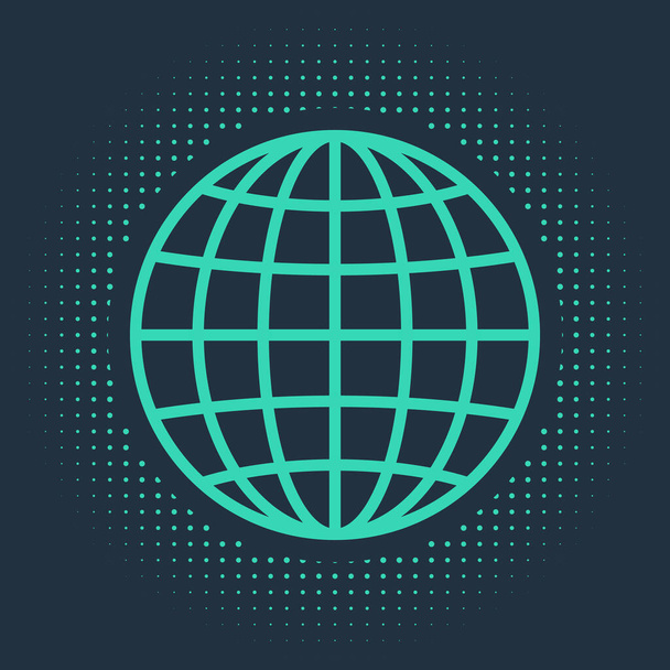 Icono del globo terrestre verde aislado sobre fondo azul. Puntos aleatorios de círculo abstracto. Ilustración vectorial
 - Vector, Imagen