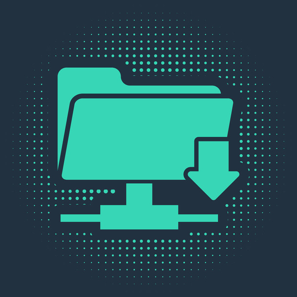 Zielony folder Ftp pobierz ikonę izolowaną na niebieskim tle. Aktualizacja oprogramowania, protokół transferu, router, zarządzanie narzędziami pracy zespołowej, proces kopiowania. Abstrakcyjne kółko przypadkowych kropek. Ilustracja wektora - Wektor, obraz