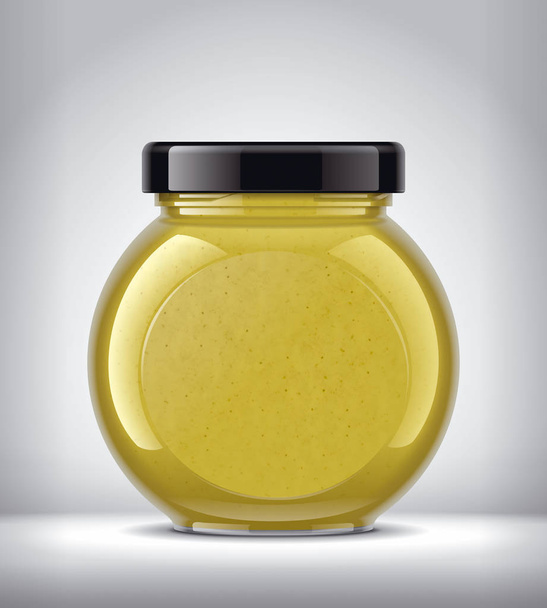 Glass Jar with Mustard on Background.  - Zdjęcie, obraz