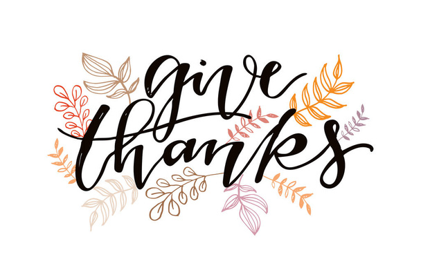 Poděkujte - Šťastný den díkůvzdání - ručně kreslený nápis pohlednice šablony banner - Vektor, obrázek
