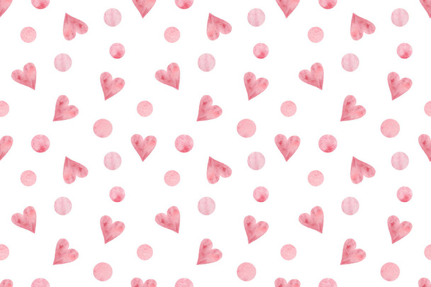 Ismételje meg a minta rózsaszín és világos rózsa szív és polka pontok különböző méretű - Fotó, kép