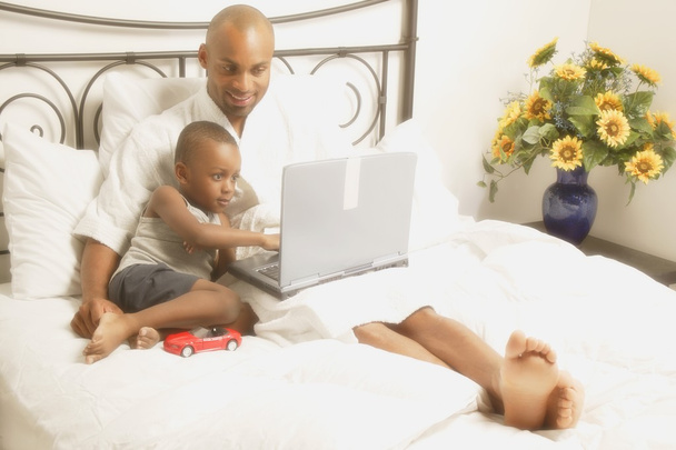 Father And Son Hanging Out In Bed - Photo, image