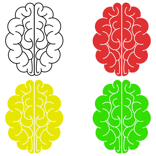 Renkli Beyin düz simgesini ayarla. kırmızı, sarı, yeşil, beyaz. - Vektör, Görsel