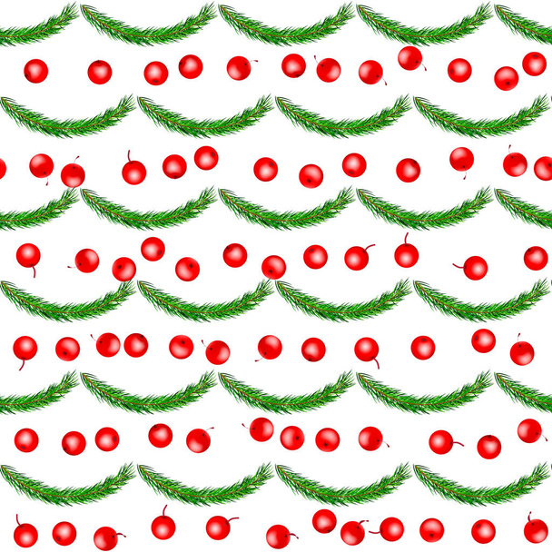Seamless pattern red berries, Christmas tree - Вектор, зображення