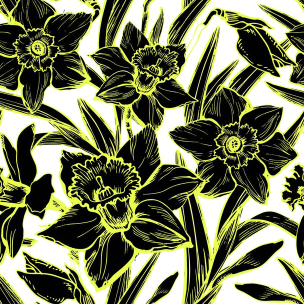 Black and white seamless vector illustration large flowers  - Vektor, kép
