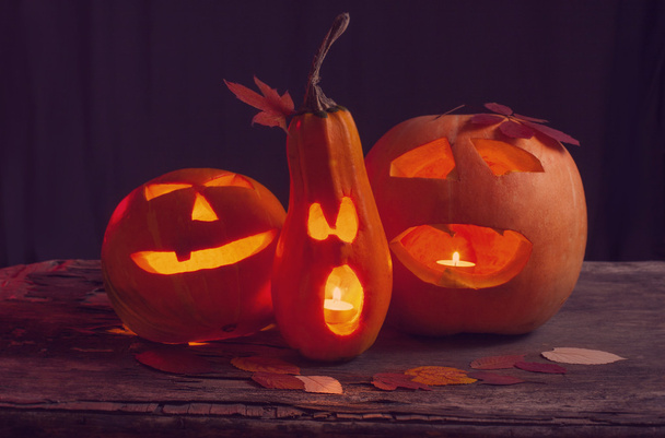 Halloween pumpkin head jack lantern with scary evil faces spooky - Fotoğraf, Görsel