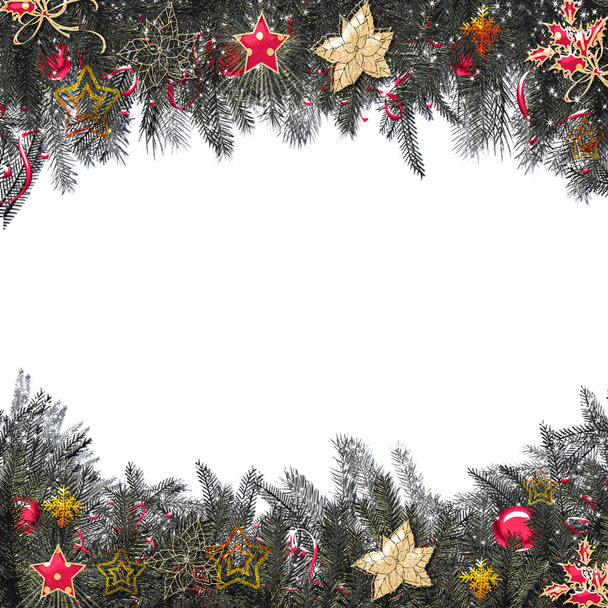 3D illustration. Christmas greeting card with fir tree branches background. - Φωτογραφία, εικόνα