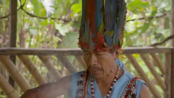 Indigenous Old Man Performs A Shamanic Ritual And Smokes Traditional Herbs - Footage, Video