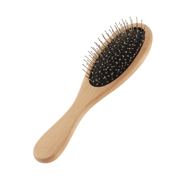 Wood hairbrush angled top right isolated on white with clipping  - Foto, imagen