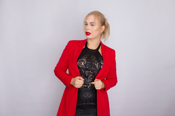 Female business woman in red jacket - Φωτογραφία, εικόνα