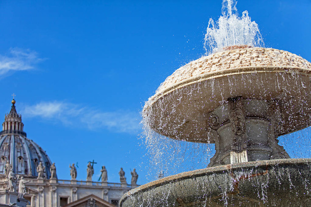 Vatican fountain in St. Peter's Square in Rome. Vatican City Ita - Photo, Image