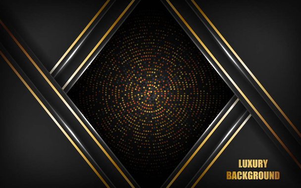 Absztrakt luxus fekete háttér átfedés réteg sötét térben arany vonalak kombinációk használati elem fedél, banner, prospektus, és szórólap. textúra arany csillogás pontok elem dekoráció. - Vektor, kép