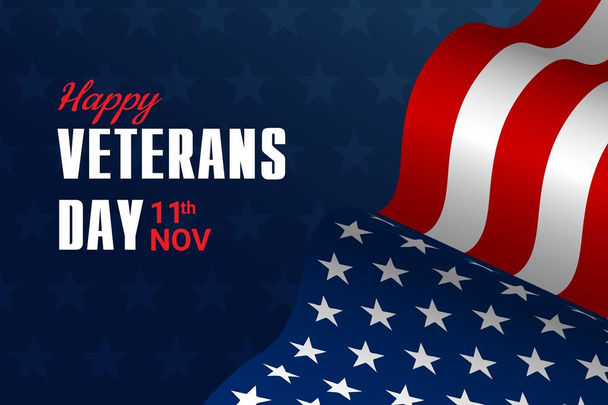 Creative illustration,poster or banner of happy veterans day with u.s.a flag and stars background - Vector, Image
