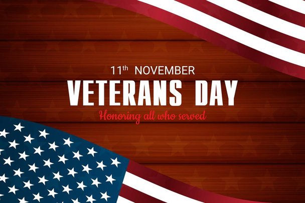Creative illustration,poster or banner of happy veterans day with u.s.a flag and wood  background. - Vecteur, image