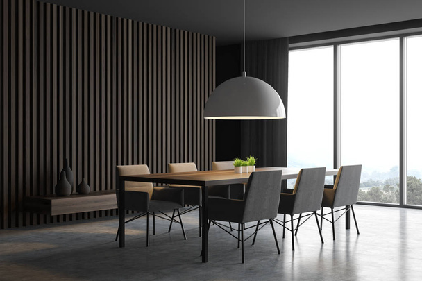 Gray and wooden dining room corner - Fotoğraf, Görsel