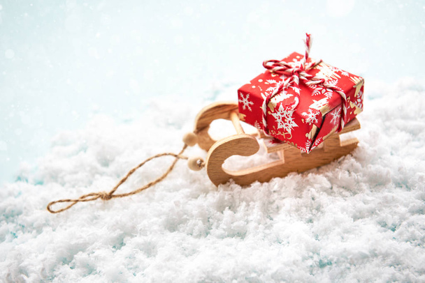 Christmas toys sled with gift box - Photo, Image