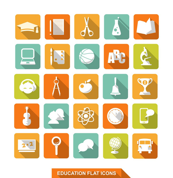 Flat education icons with shadow - Vector, Image