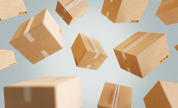 Business Logistics concept. Global business connection technology. Cardboard boxes. 3d rendering - 写真・画像