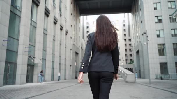 Young adult business lady walking in formal wear suit - Imágenes, Vídeo