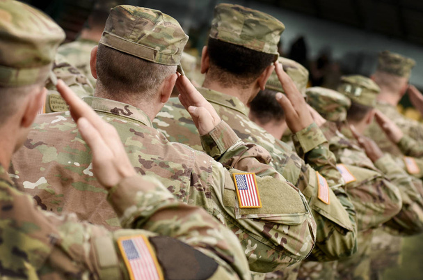 US soldier salute. US army. US troops. Military of USA. Veterans - 写真・画像