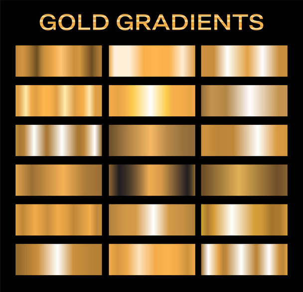 Gold Metal Gradient Collection of Golden Swatches - Vector, Image