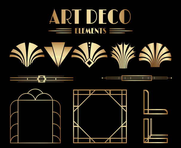 幾何学的なギャツビー・アール・デコの装飾品、分割器、フレーム要素 - ベクター画像