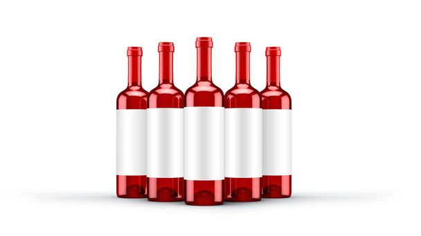 Red wine bottle isolated. 3d illustration, 3d rendering. - Photo, Image