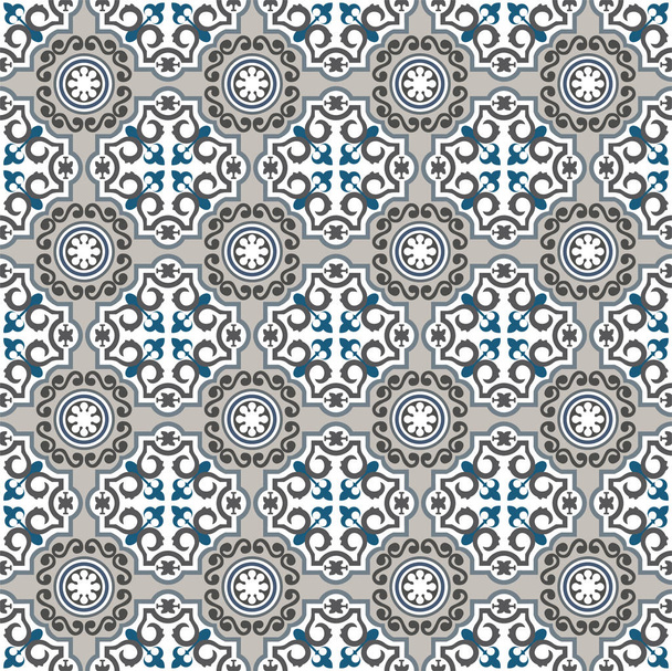 青とグレーの装飾タイルのパターン - ベクター画像