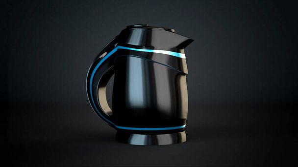 Electric kettle on a black background. 3d illustration, 3d rendering. - Photo, Image