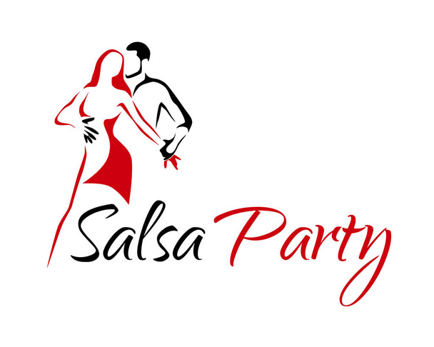 Логотип танца сальса латино. Танцующая пара мужчина и женщина векторная иллюстрация, икона для танцевальной школы, вечеринки, уроки
 - Вектор,изображение