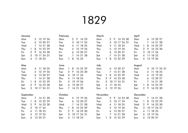Calendario del año 1829
 - Foto, imagen
