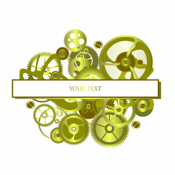 Gold elements of the clockwork. Vector image of gears from a watch. - Vector, Image