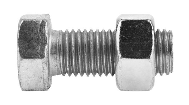 Metal bolt with nut isolated on a white background. - Photo, Image