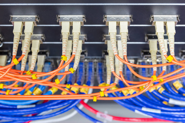 Kabelnetzwerk, Glasfaserkabel an Switch-Port anschließen  - Foto, Bild