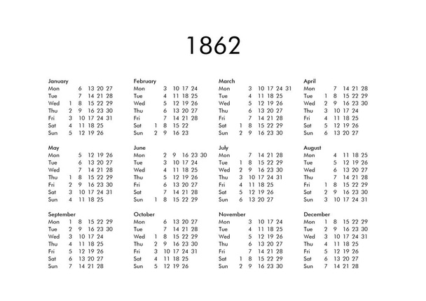 Calendario del año 1862
 - Foto, imagen