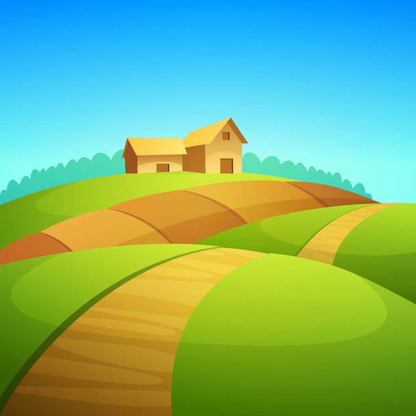 Paisagem rural com celeiro de fazenda, ilustração vetorial de desenhos animados
. - Vetor, Imagem