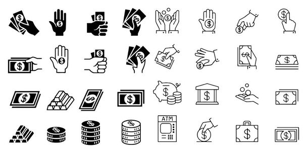 Simple Set of Hand holding money Vector Icons - Вектор,изображение