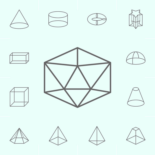 figuras geométricas, iconos de contorno de icosaedro. Elementos de figuras geométricas icono de la ilustración. Los signos y símbolos se pueden utilizar para la web, logotipo, aplicación móvil, interfaz de usuario, UX
 - Vector, imagen