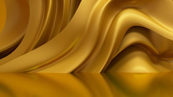 Luxus háttér arany függöny szövet. 3D illusztráció, 3D-s renderelés. - Fotó, kép