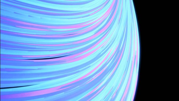 Bellissimi effetti di luce 3D, molti raggi blu e rosa piegati su sfondo nero. Animazione. Astratto coda di cometa incandescente nello spazio
. - Foto, immagini