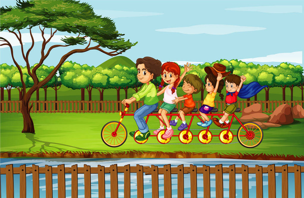 Bicicleta de equitação familiar no parque
 - Vetor, Imagem